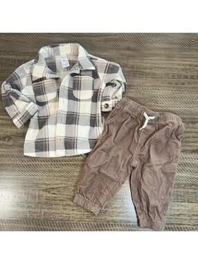 Carter's Baby Boy 2 Piece Brown Corduroy Flannel Set - 9M